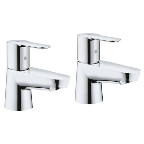 Grohe BauEdge Modern Pillar Mounted Basin Taps Pair - Chrome - 2042100M