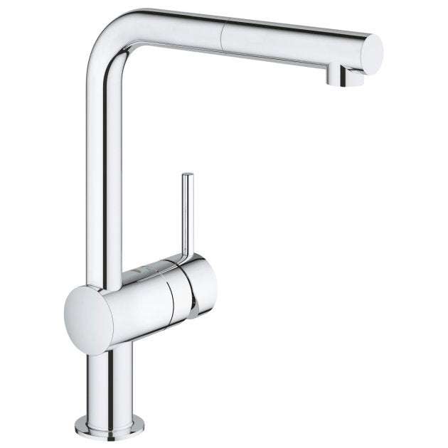 Grohe Minta Mono Pull-Out L-Spout Kitchen Sink Mixer Tap - Chrome - 32