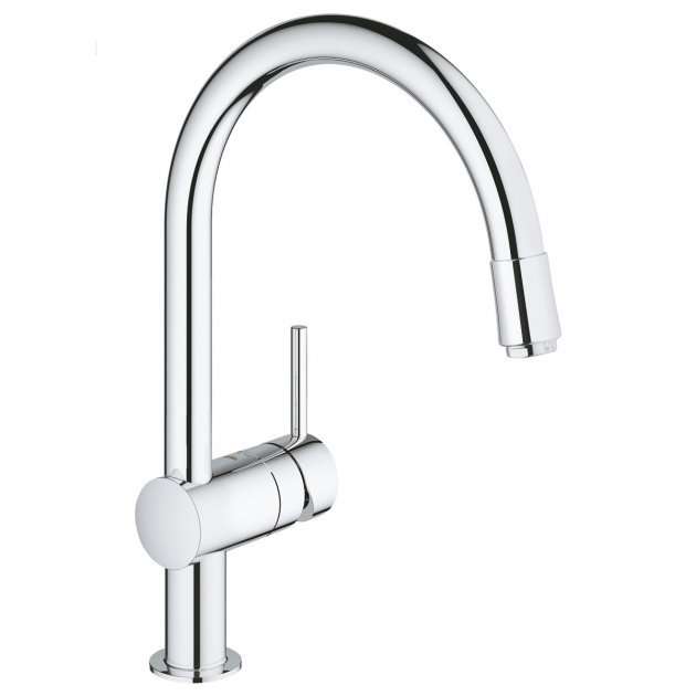 Grohe Minta Mono Pull-Out C-Spout Kitchen Sink Mixer Tap - Chrome - 32