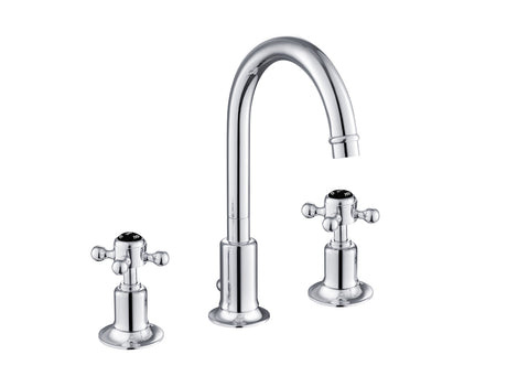 JTP Grosvenor Black Cross 3 Hole Basin Mixer - Chrome - GB76191
