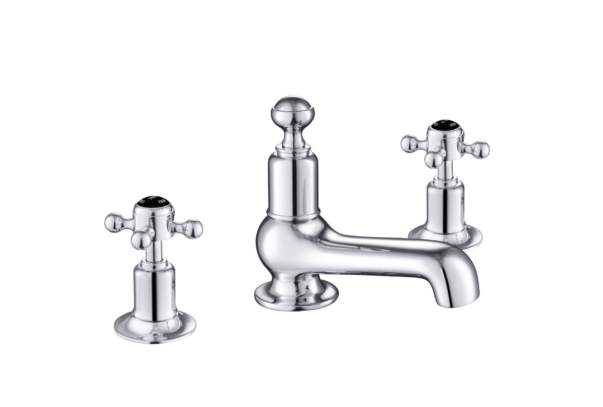 JTP Grosvenor Black Cross 3 Hole Basin Mixer - Chrome - GB76193