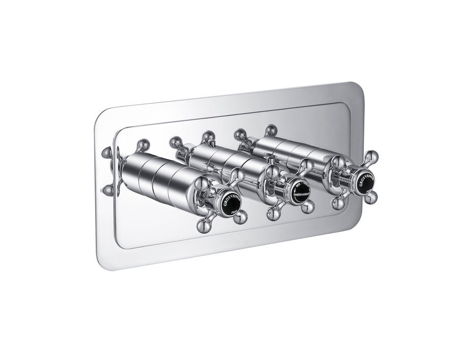 JTP Grosvenor Black Cross Thermostatic 2 Outlet Shower Valve - Chrome - GB76693