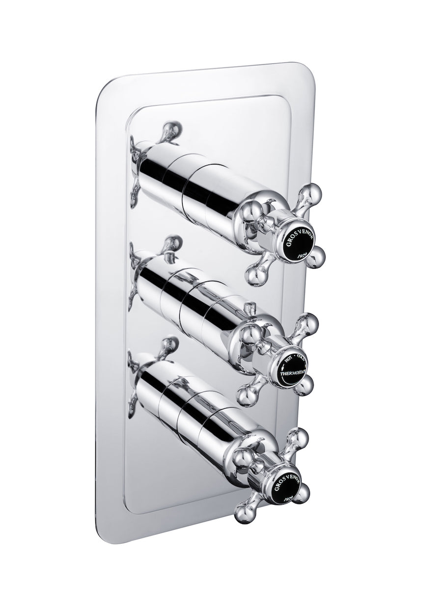 JTP Grosvenor Black Cross Thermostatic 3 Outlet Shower Valve - Chrome -  GB76691