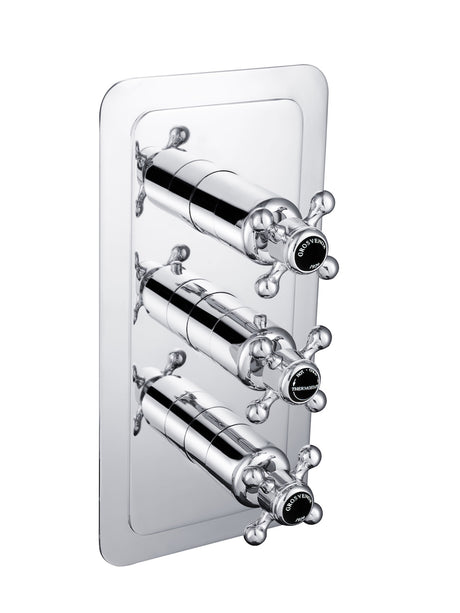 JTP Grosvenor Black Cross Thermostatic 3 Outlet Shower Valve - Chrome -  GB76691