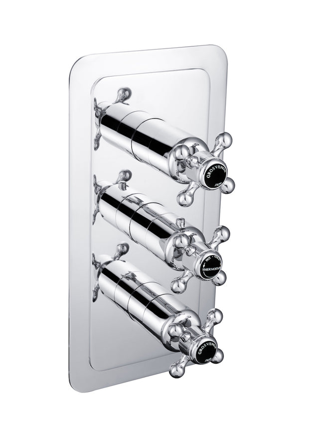 JTP Grosvenor Black Cross Thermostatic 3 Outlet Shower Valve - Chrome -  GB76691