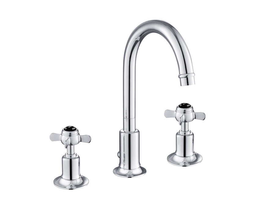 JTP Grosvenor Black Pinch 3 Hole Basin Mixer - Chrome - GB98191