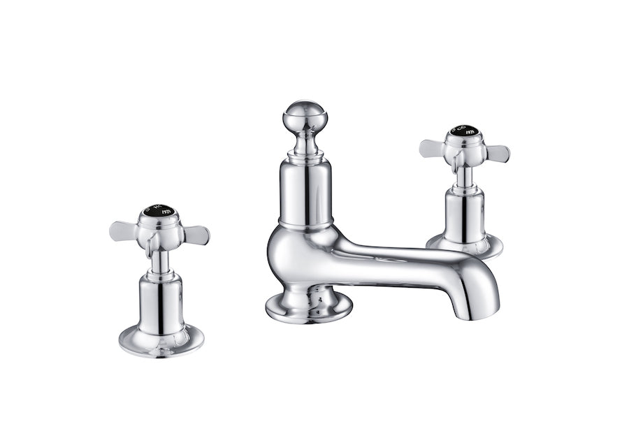 JTP Grosvenor Black Pinch 3 Hole Deck Mounted Basin Mixer - Chrome - GB98193
