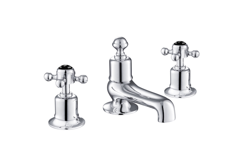 JTP Grosvenor Black Cross 3 Hole Deck Mounted Bath Filler - Chrome - GB76095