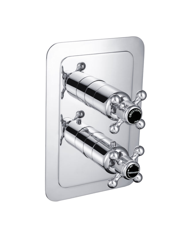 JTP Grosvenor Cross Black Thermostatic 2 Outlet Shower Valve - Chrome - GB76671