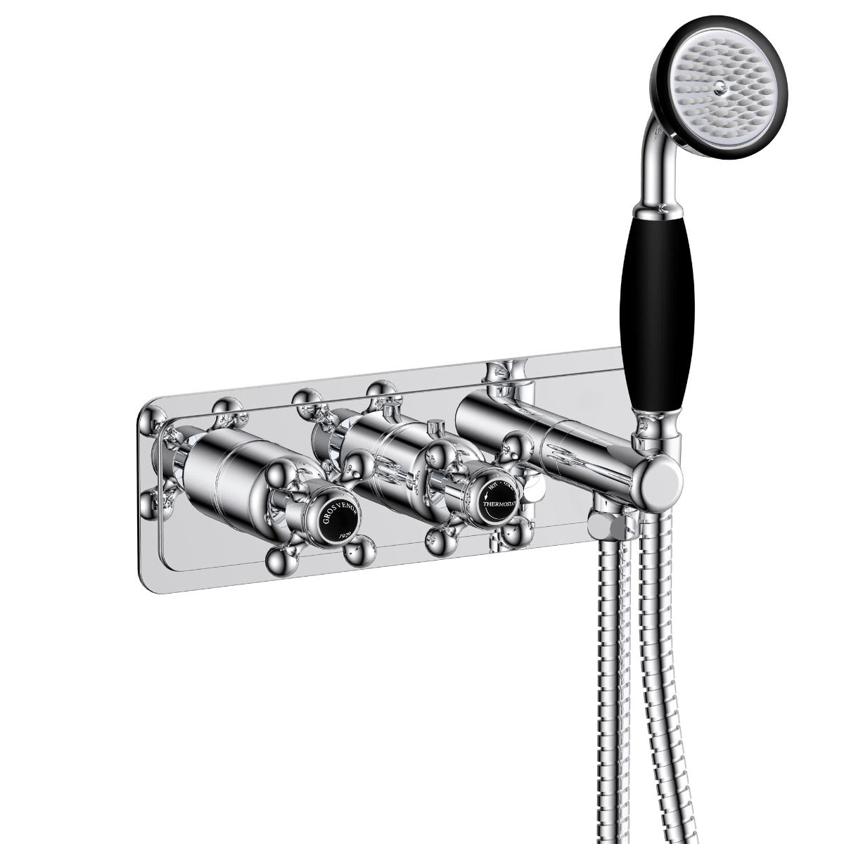 JTP Grosvenor Cross Thermostatic Concealed 2 Outlet Valve with Handset - Chrome - GB76868