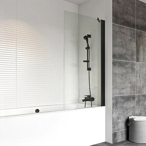 Roman Haven6 Matt Black 800mm x 1467mm Fixed Bath Screen  - H2D11CB