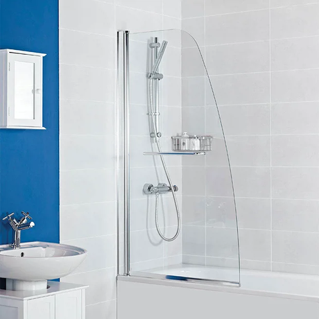 Roman Haven 850mm x 1500mm Angled Bath Screen with Towel Rail - H2D1CS