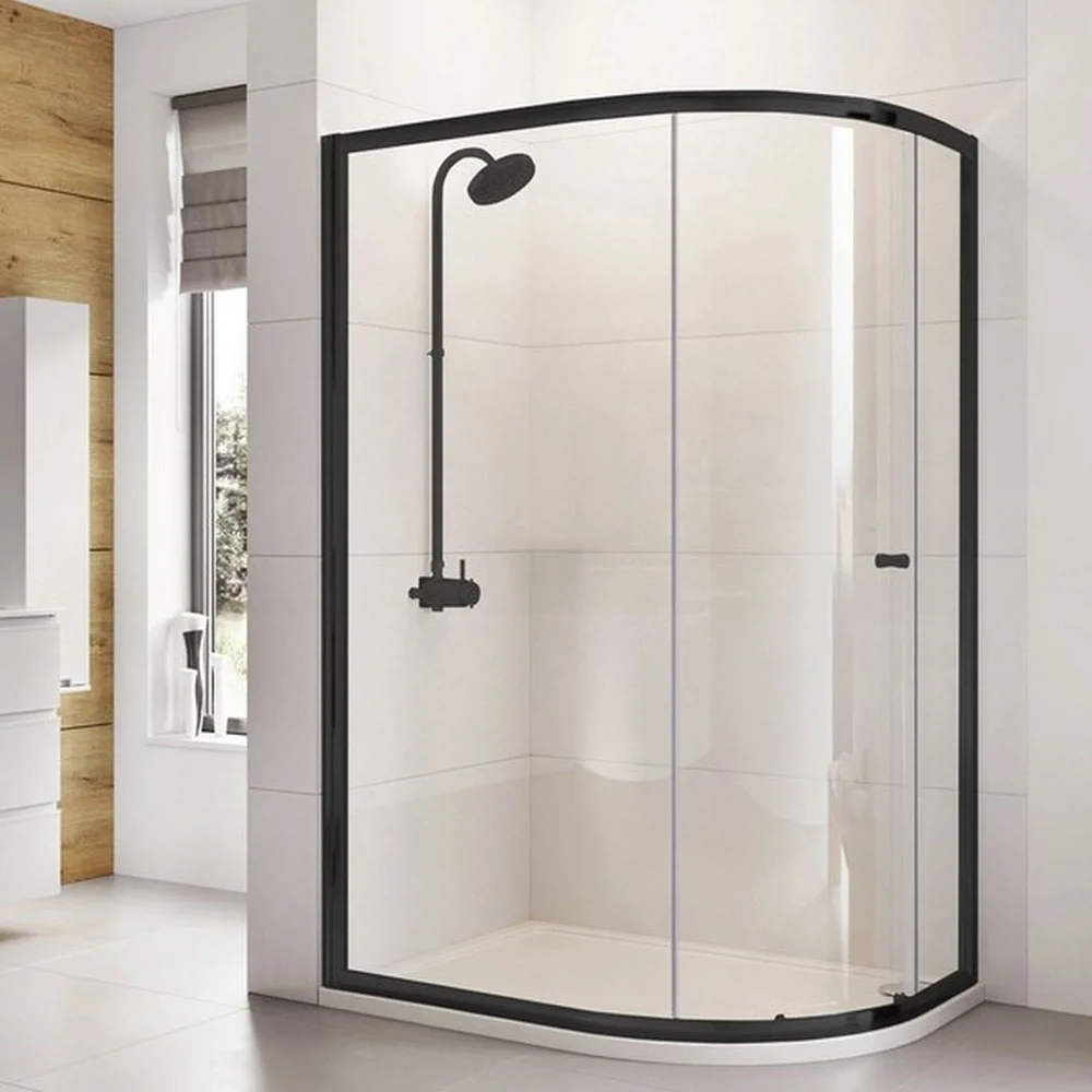 Roman Haven6 1000mm x 800mm x 1900mm Matt Black Frame Offset Shower Enclosure - H3SQ810CB