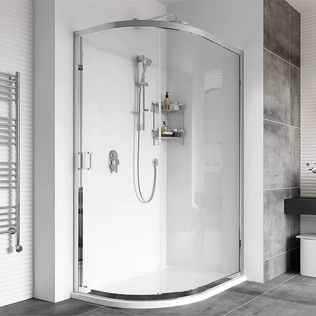 Roman Haven8 One Door Offset Quadrant 900mm x 800mm x 1950mm Silver Shower Enclosure - H4SQ89CS