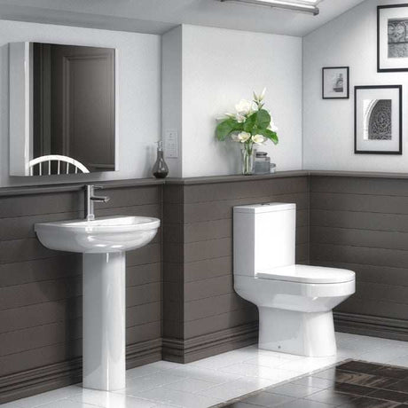 Nuie Harmony White Contemporary 500mm 1 Tap Hole Basin & Pedestal - CH