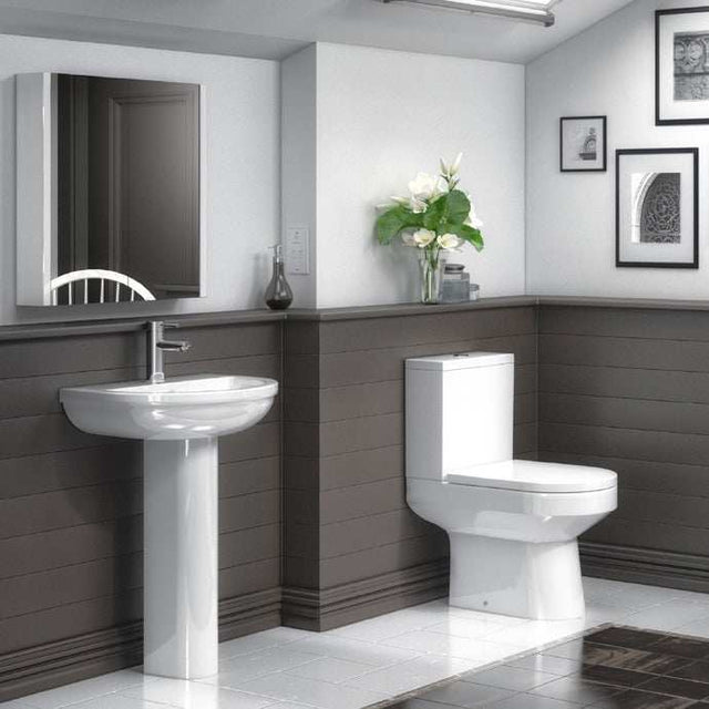 Nuie Harmony White Contemporary 500mm 1 Tap Hole Basin & Pedestal - CH