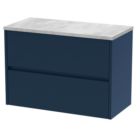 Hudson Reed Havana Wall Hung 2 - Drawer Vanity Unit with Bellato Grey Worktop 800mm Wide - Midnight Blue - HAV2906LBG - TAP 'N' SHOWER