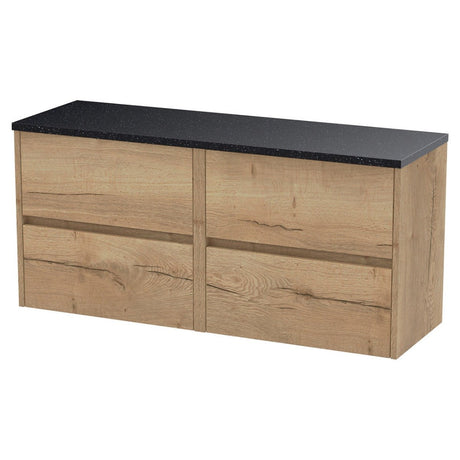 Hudson Reed Havana Wall Hung 4 - Drawer Vanity Unit with Sparkling Black Worktop 1200mm Wide - Autumn Oak - HAV804LSB2 - TAP 'N' SHOWER