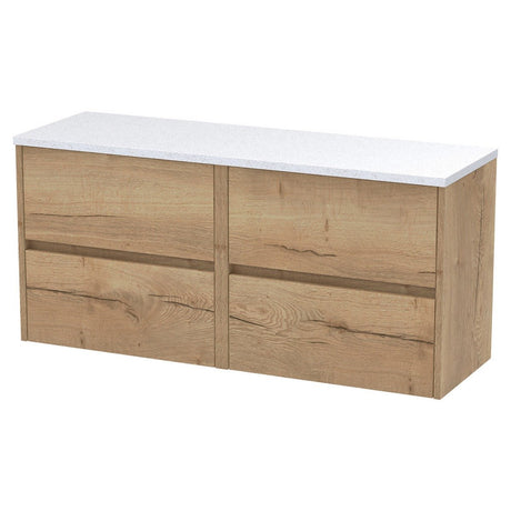 Hudson Reed Havana Wall Hung 4 - Drawer Vanity Unit with Sparkling White Worktop 1200mm Wide - Autumn Oak - HAV804LSW2 - TAP 'N' SHOWER