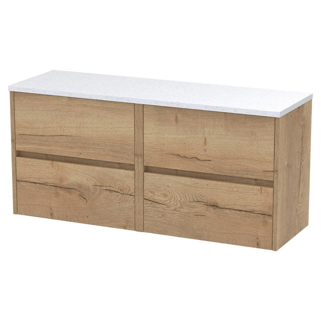 Hudson Reed Havana Wall Hung 4 - Drawer Vanity Unit with Sparkling White Worktop 1200mm Wide - Autumn Oak - HAV804LSW2 - TAP 'N' SHOWER