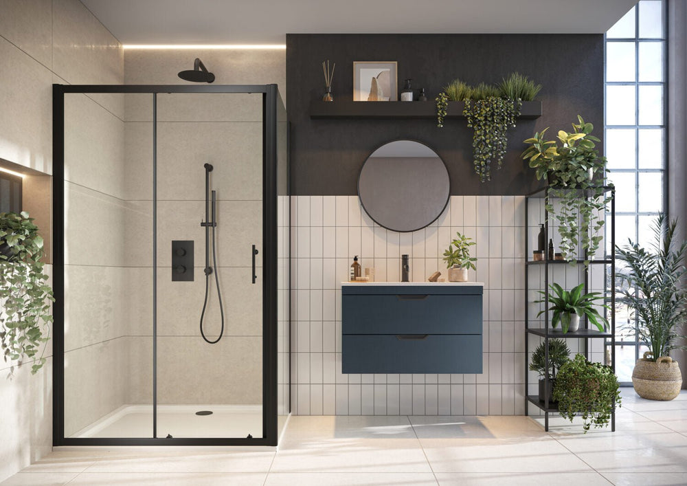Scudo Black 1200mm Sliding Shower Door 6mm Glass - S6 - BLKGLASS015 - TAP 'N' SHOWER