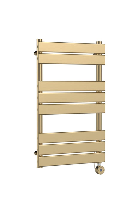 Hudson Reed Electric Square Flat Towel Rail with 8 Bars, 840mm x 500mm - Brushed Brass - HL858