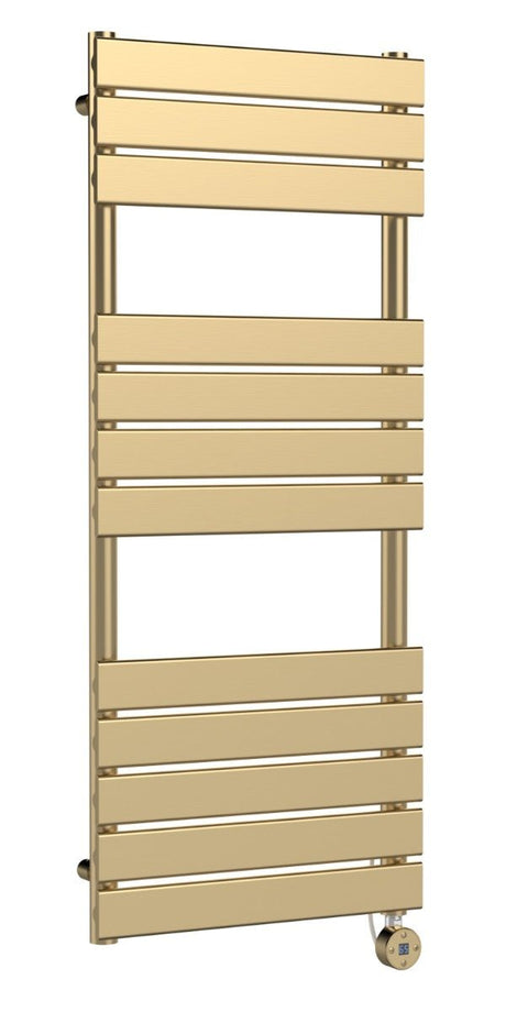 Hudson Reed Electric Square Flat Towel Rail with 12 Bars 1213mm x 500mm - Brushed Brass - HL859