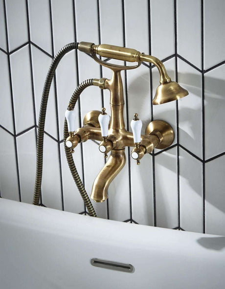 Holborn Etros Wall-Mounted Brass Bath Shower Mixer with Pop-Up Waste -
