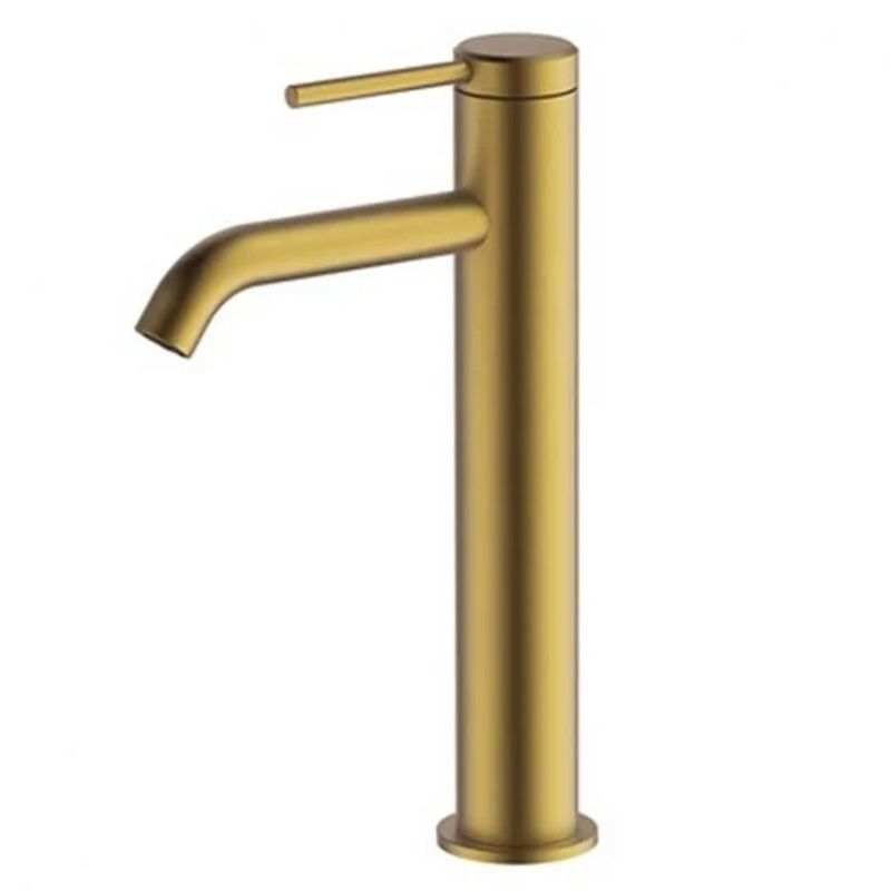Britton Hoxton Tall Monobloc brushed brass basin mixer with single lever and spout for vessel basins