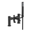 Britton Hoxton matt black bath shower mixer with dual lever controls and handheld showerhead