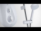 Mira Vie 9.5KW electric shower in white and chrome with adjustable temperature and flow controls and handheld showerhead