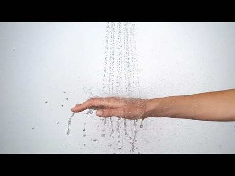 Hand under water spray from Hansgrohe Croma Select S shower system demonstrating water flow and pressure