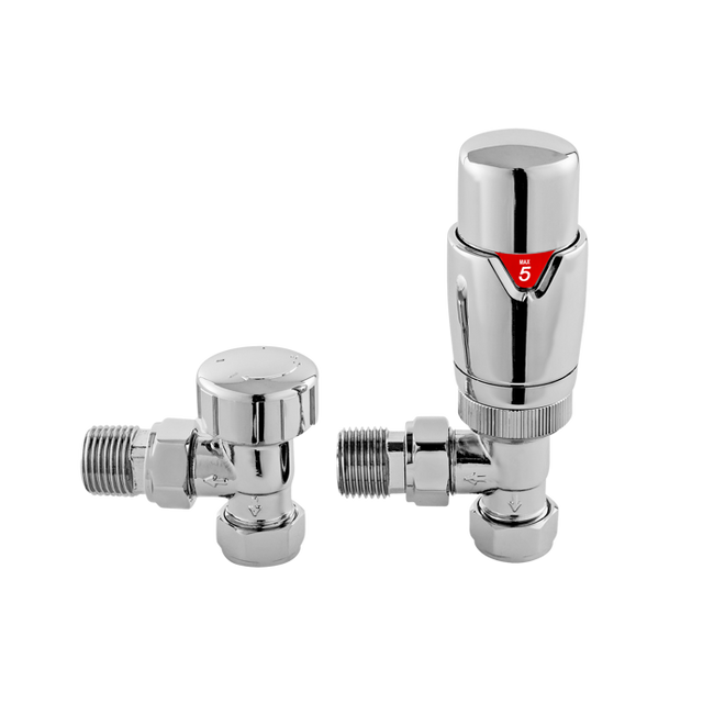 Hudson Reed Luxury Modern Angled Thermostatic Radiator Valves Pair - C