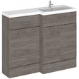 Hudson Reed Fusion bathroom vanity unit with 2 doors, rectangular L shape basin, 1100mm wide, brown grey Avola finish