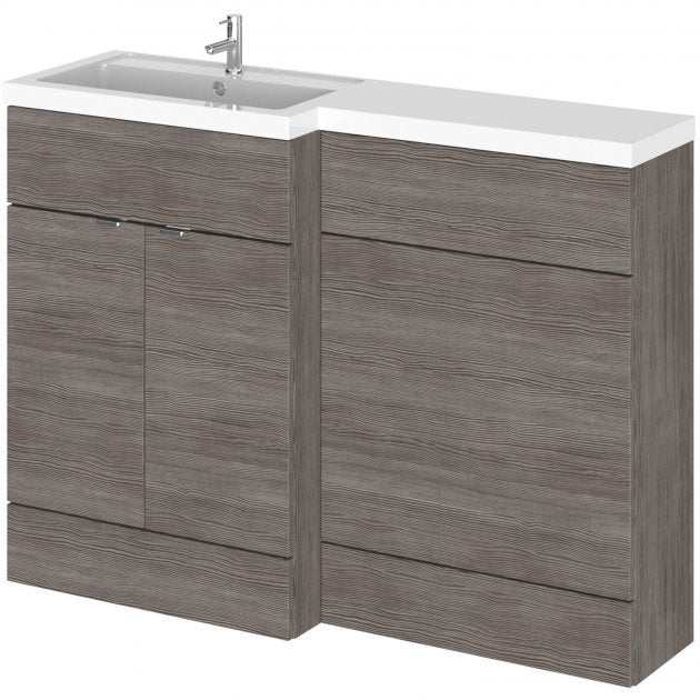 Hudson Reed Fusion 600mm WC Unit and 1200mm LH Combination Unit in brown grey Avola with soft-close doors and integrated sink