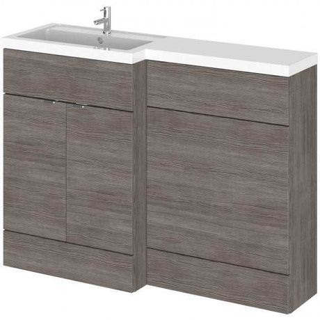 Hudson Reed Fusion 600mm WC Unit and 1200mm LH Combination Unit in brown grey Avola with soft-close doors and integrated sink