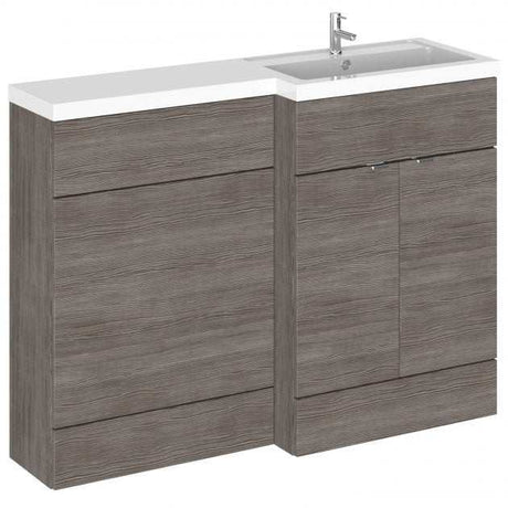 Hudson Reed Fusion 600mm WC Unit with 1200mm wide RH combination unit in brown grey Avola finish with integrated sink and storage