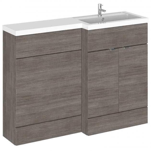 Hudson Reed Fusion 600mm WC Unit with 1200mm wide RH combination unit in brown grey Avola finish with integrated sink and storage