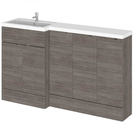 Hudson Reed Fusion LH 5-door bathroom combination unit in brown grey Avola finish with integrated sink and 1500mm wide storage cabinets
