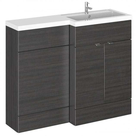 Hudson Reed Fusion bathroom unit with 2 doors, right-hand L shape basin, 1100mm wide in Hacienda Black finish