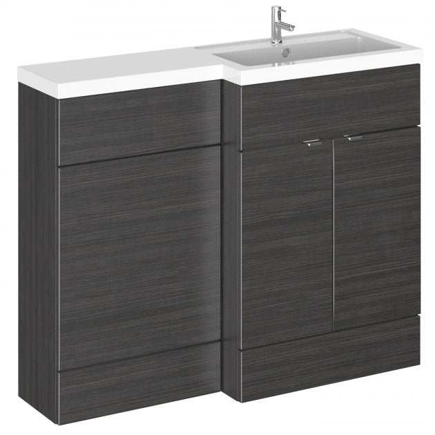 Hudson Reed Fusion bathroom unit with 2 doors, right-hand L shape basin, 1100mm wide in Hacienda Black finish