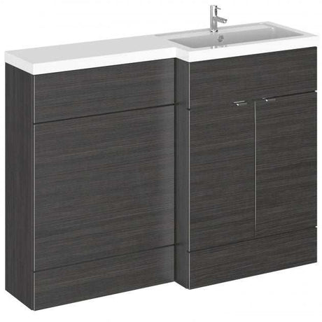 Hudson Reed Fusion modern 600mm right-hand WC unit with 1200mm wide hacienda black finish and white countertop basin combo