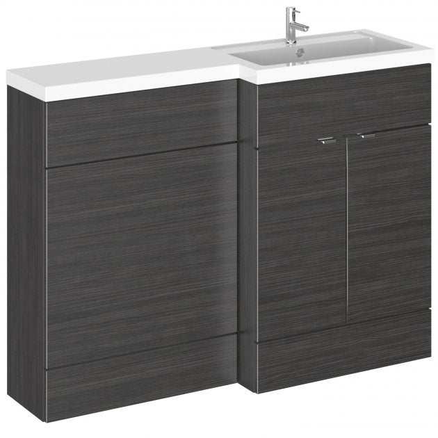 Hudson Reed Fusion modern 600mm right-hand WC unit with 1200mm wide hacienda black finish and white countertop basin combo