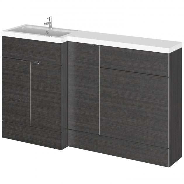 Hudson Reed Fusion Modern 600mm Hacienda Black WC Unit LH Combination with integrated sink and storage cabinet.