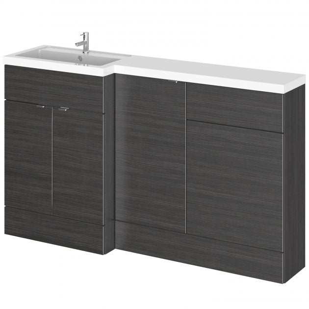 Hudson Reed Fusion Modern 500mm LH WC combination unit in Hacienda Black with soft close doors and integrated basin