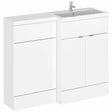 Hudson Reed Fusion modern gloss white combination bathroom unit with right-hand L shape rectangular basin and storage cabinets