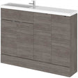 Hudson Reed Fusion 4-door compact bathroom unit with brown grey Avola finish and white countertop sink