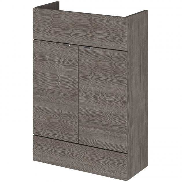 Hudson Reed Fusion compact bathroom vanity unit in brown grey Avola finish with double doors and modern design