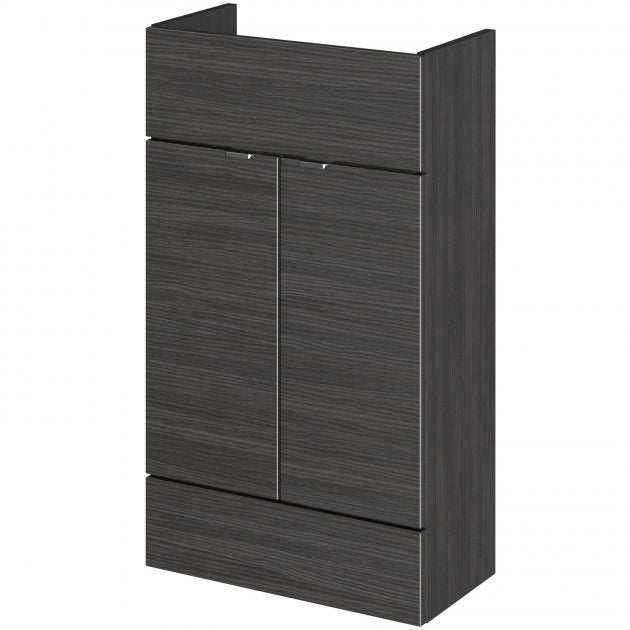 Hudson Reed Fusion modern compact bathroom vanity unit in Hacienda Black with soft-close doors and moisture-resistant finish