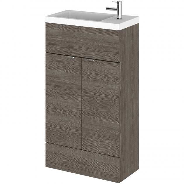 Hudson Reed Fusion compact 500mm wide bathroom vanity unit with brown grey Avola finish and integrated poly marble basin